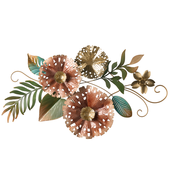 Dekorative Wanddekoration aus Metall mit Blumen und Blättern