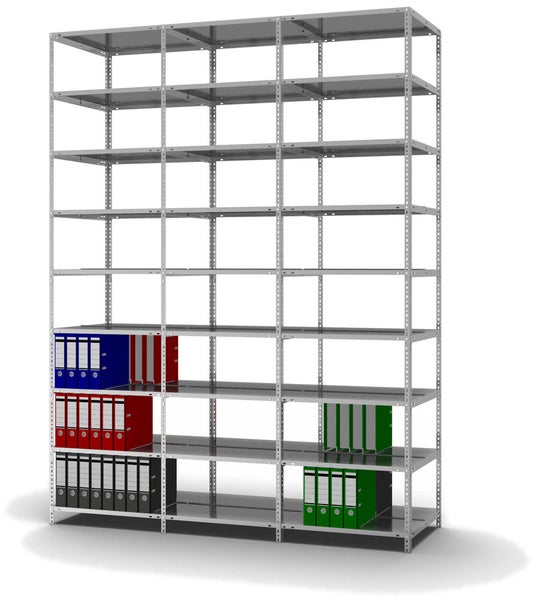 PROREGAL Aktenregal Schraubsystem Grundregal HxBxT 290 x 75 x 60 cm 9 Ebenen Fachlast 90 kg Mit Deckboden Beidseitig Nutzbar Verzinkt
