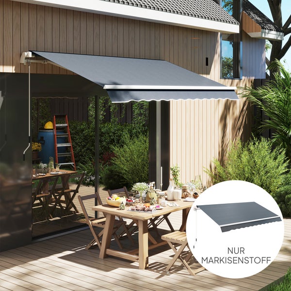 Outsunny Markisenbespannung Markisenstoff mit Volant Wasserabweisend Ersatzstoff für 4 x 3 m Markisen Markisentuch Markisestoff Sonnenschutz für Garten Balkon Hof Grau