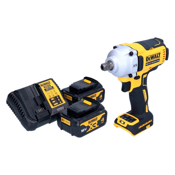 DeWalt Akku-Schlagschrauber-Set mit 18 Volt bürstenlosem Motor, zwei 4 Ampere-Stunden Akkus und Ladegerät.