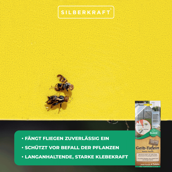 Silence Gelbtafeln – Effektive Klebefallen gegen fliegende Schädlinge – Für Zimmerpflanzen, Balkon, Wintergarten & Gewächshaus – Beidseitig klebend & tropffrei