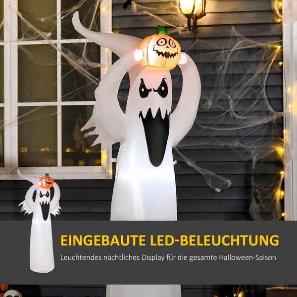 HOMCOM Halloween aufblasbares Gespenst, 1,8 m Dekoration mit LEDs, 80 x 40 x 180 cm, Polyester, Weiß + Orange