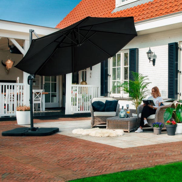 VONROC Premium Sonnenschirm Ampelschirm Balkon - Neigbar, Rund, 300X - Sonnenschutz für Terrasse & Garten - Sonnenschirm groß inklusive Schutzhülle - Bardolino schwarz