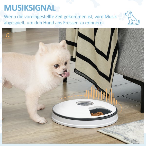 PawHut Futterautomat für Haustiere, Ø30,5 x 7,2H cm, ABS, PS-Platte, Weiß+Grau