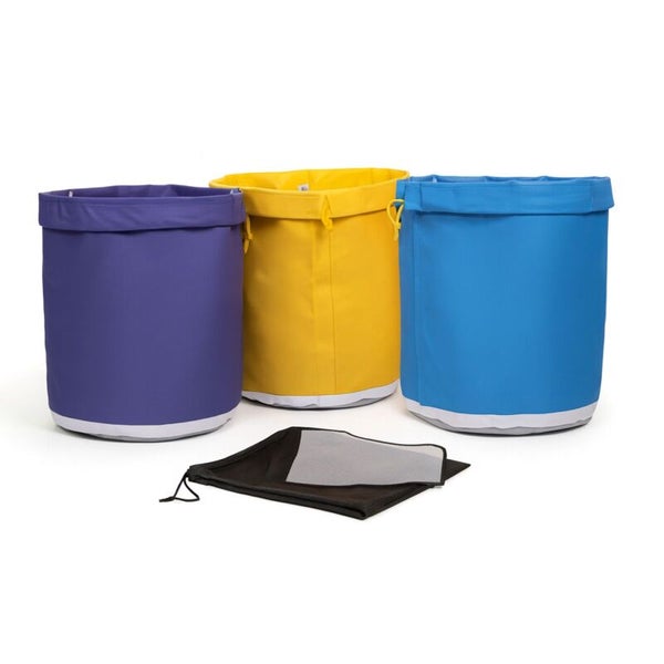 Set mit drei runden Aufbewahrungstaschen und einer kleinen Tasche für Gartenarbeit oder Transport