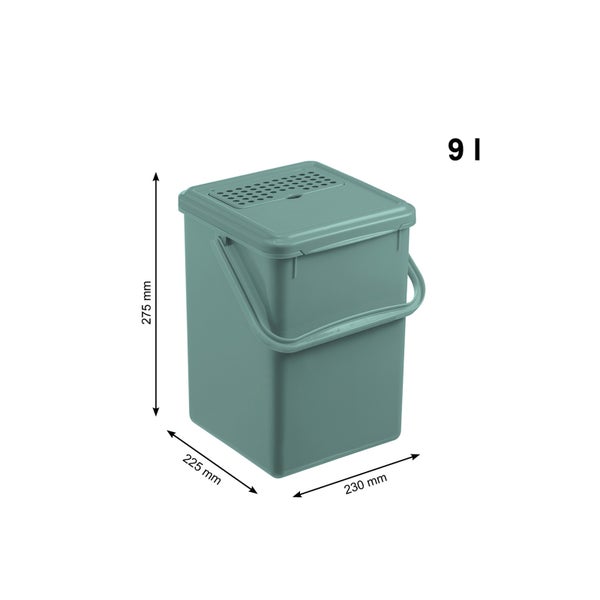 PROREGAL Robuster Abfalleimer Mit Geruchsdichtem Deckel und Kohlefilter 9 Liter HxBxT 27 x 23 x 22,5 cm Kunststoff Grün