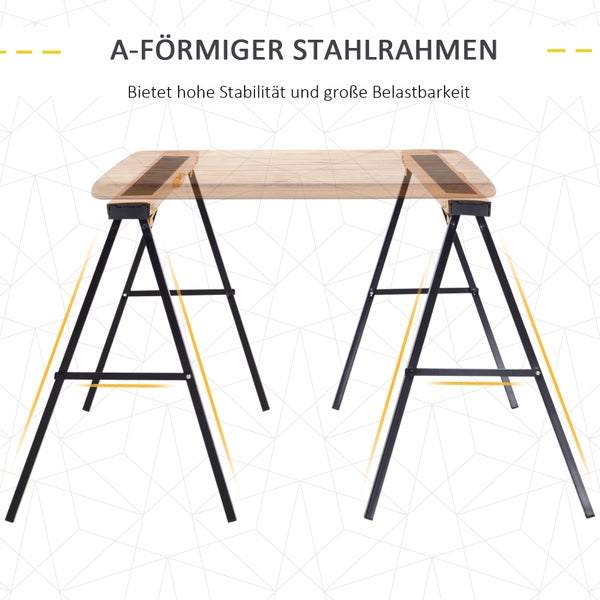 DURHAND 2er-Set Arbeitsbock Sägepferd Klappbar Unterstellbock rutschfest Metall Gelb 99,5 x 50 x 76 cm