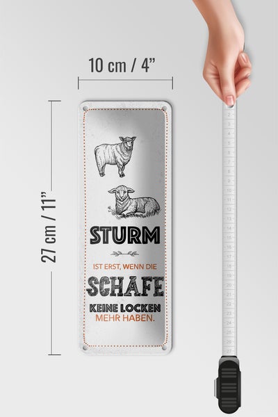 Blechschild Spruch lustig Sturm wenn Schafe Locken 10x27cm