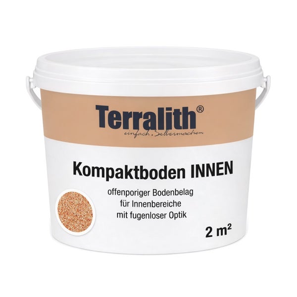 Terralith Kompaktboden Innen im weißen Eimer, offenporiger Bodenbelag für Innenbereiche mit fugenloser Optik, für 2 Quadratmeter.