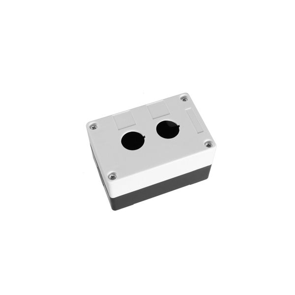 Kunststoff-Leergehäuse für zwei Befehlsgeräte mit vier Schrauben.