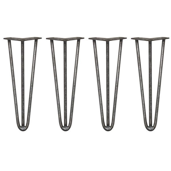 4 x 35.5cm Hairpin Tischbeine 3 Streben - 12mm - Rohstahl