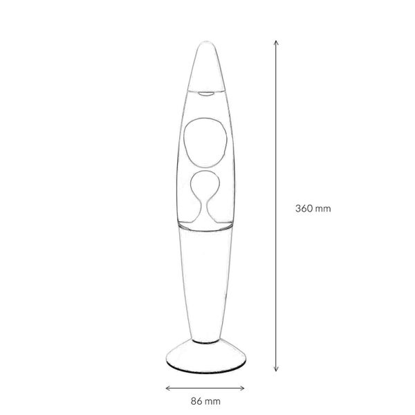 Skizze einer Lavalampe mit den Maßen 360 mm Höhe und 86 mm Durchmesser