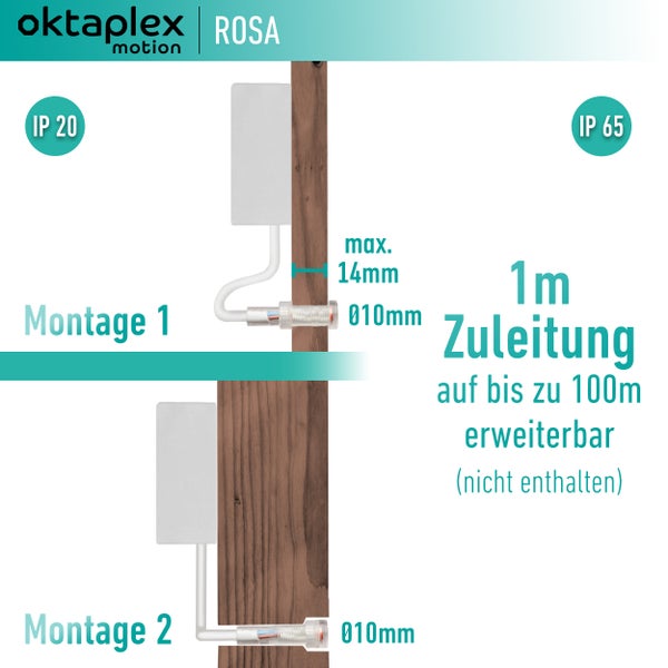 Oktaplex Rosa Dämmerungsschalter mit Dämmerungssensor IP65 1m Kabel Weiß