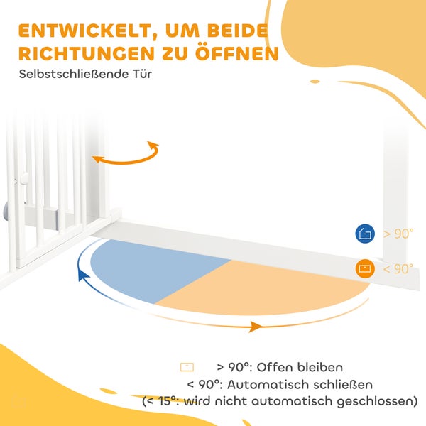 Funktionsweise eines selbstschließenden Türschutzgitters mit Öffnung in beide Richtungen.