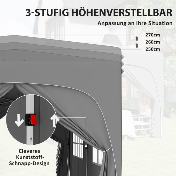 Outsunny Pavillon ca. 3x6m, wasserabweisend Stabil Winterfest Pop-up Faltpavillon, UV Schutz 50+, Faltbar Partyzelt Gartenzelt mit 6 Seitenteilen Tasche Gartenpavillon für Camping Garten, Hellgrau