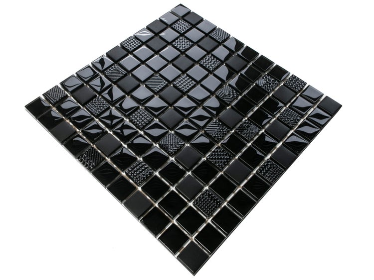 Glasmosaik auf Netz für Bad und Küche 30cm x 30cm  - Carbon