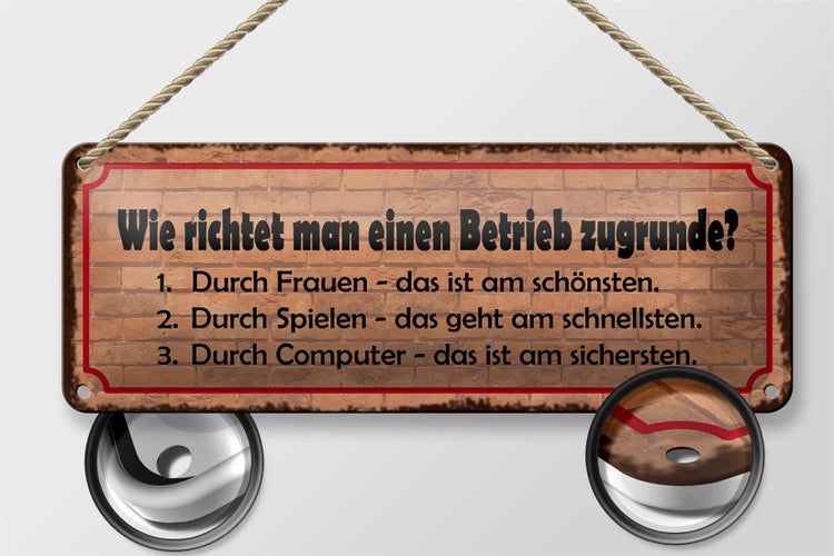 Blechschild Spruch 27x10cm Betrieb richten Frauen Spielen Dekoration
