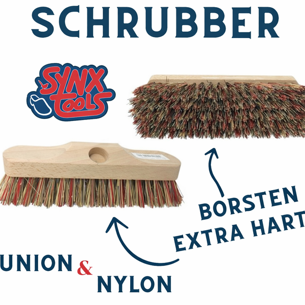 Schrubber mit Holzgriff und extra harten Borsten aus Union und Nylon