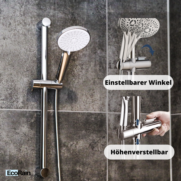 EcoRain Gleitstange für Gleitstangenset mit Handbrause 60 CM - Gleitstange aus rostfreiem Edelstahl SS 304 - Verstellbarer und drehbarer Brausehalter - Chrom