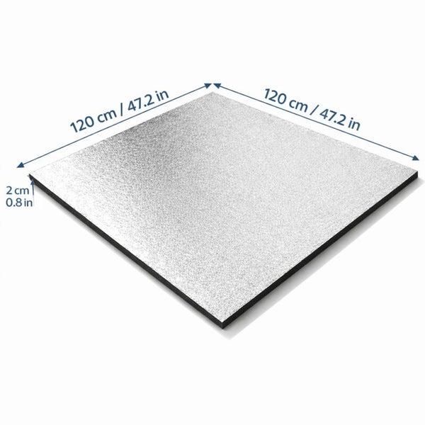 Quadratische Platte mit den Maßen 120 Zentimeter mal 120 Zentimeter und einer Stärke von 2 Zentimetern.