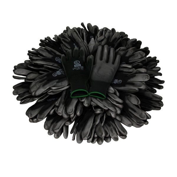 ECD Germany 72 Paar Arbeitshandschuhe mit PU-Beschichtung, Größe 11-XXL, Schwarz, atmungsaktiv, rutschfest, robust, Mechanikerhandschuhe Montagehandschuhe Schutzhandschuhe Gartenhandschuhe Handschuhe