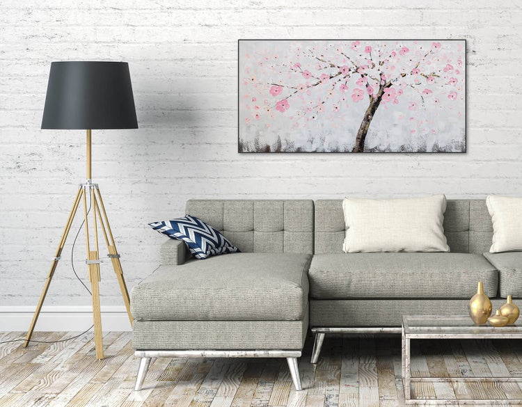 Handgemaltes Gemälde Acrylfarbe 123x63cm Grau