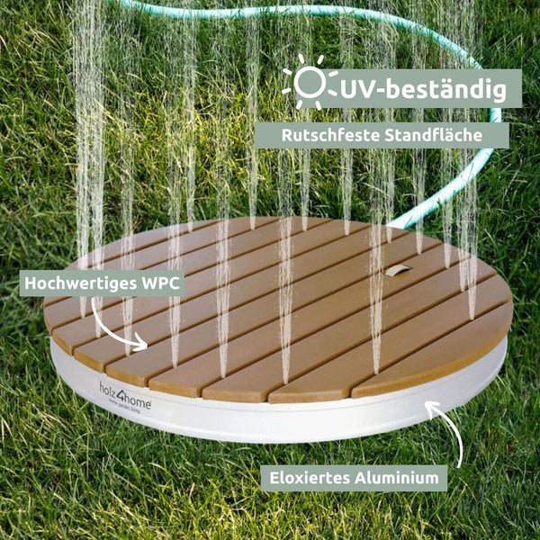 holz4home Bodendusche für Pool Garten und Camping Gartendusche mit Zubehör Rund WPC