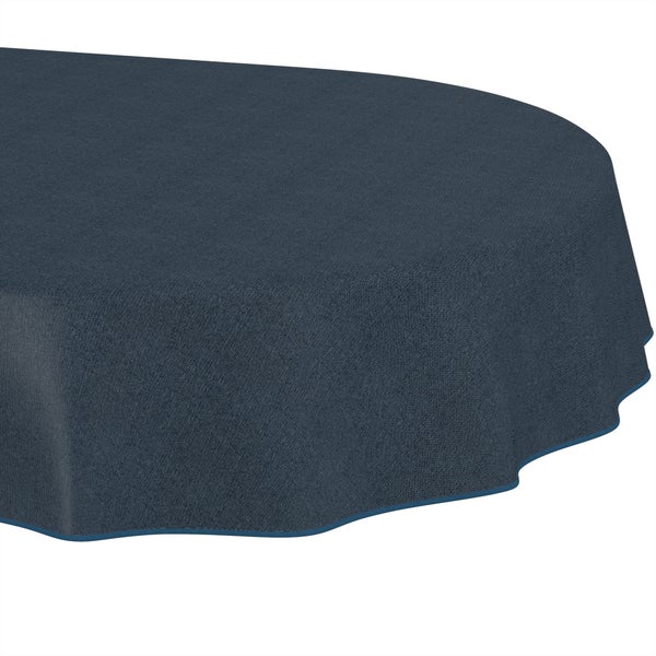 Strukturierte dunkelblaue Tischdecke mit Paspelierung am Rand.