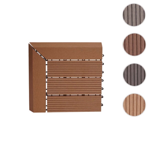 WPC-Klickfliese Eckstück mit geriffelter Oberfläche für Terrassenbelag.