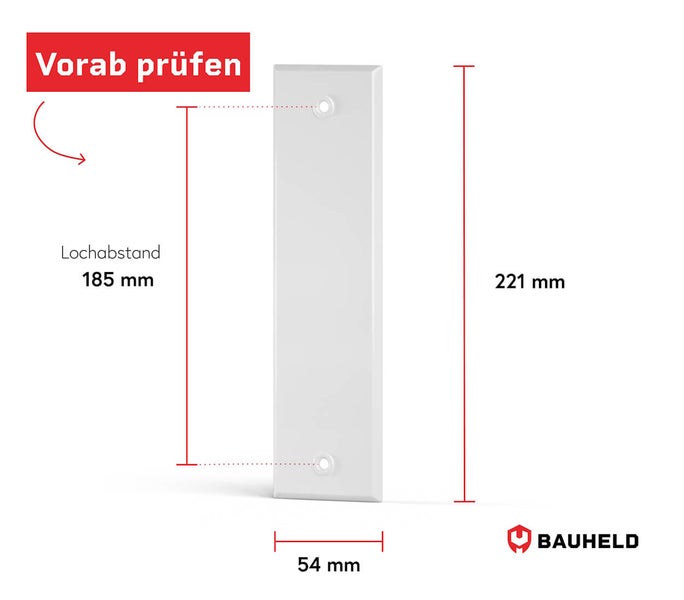 Abmessungen einer Bauheld Abdeckplatte mit einem Lochabstand von 185 Millimeter