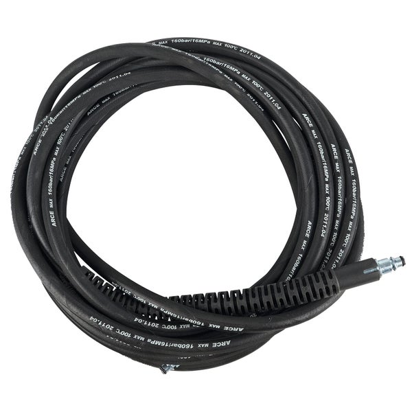 Hochdruckschlauch für Hochdruckreiniger, maximal 160 bar und maximal 100 Grad Celsius, schwarz.