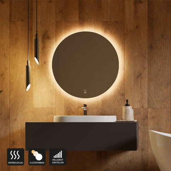 Home Deluxe - LED-Spiegel SILA - 100 cm - Rund - 3 verschiedene Lichtfarben - Antibeschlagssystem - 38 Watt Gesamtleistung I Wandspiegel Badspiegel Badezimmerspiegel
