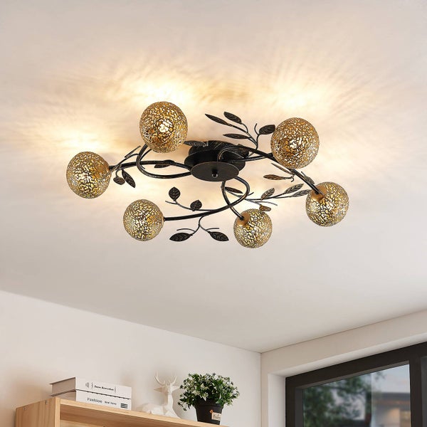 Lucande Deckenlampe Evory (Florentiner) in Schwarz aus Metall (6 flammig, G9) - Florentiner Deckenleuchte Lampe Wohnzimmerleuchte