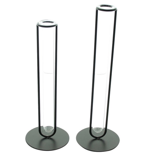FRANK FLECHTWAREN | Vase Modern Living, 2er Set, METALL, GLAS, 7,9 x 7,9 x 21,5 cm, 7,9 x 7,9 x 24 cm