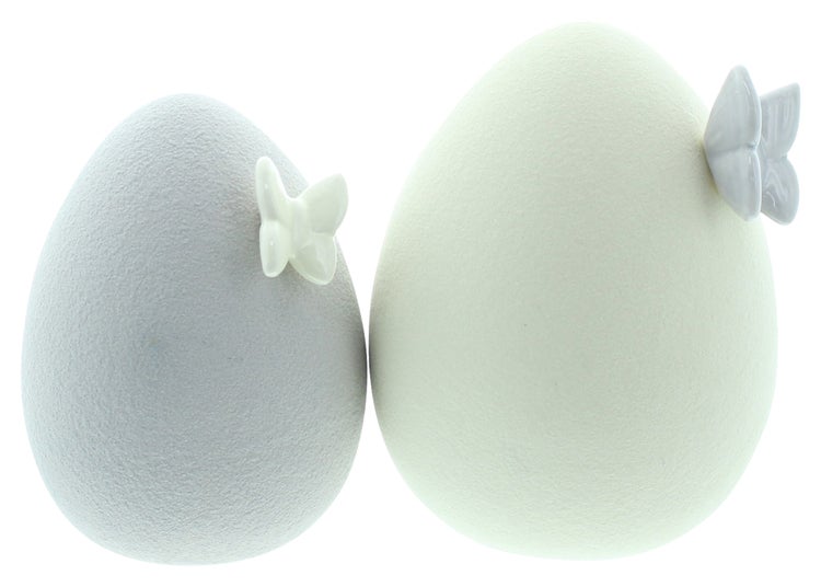 FRANK FLECHTWAREN|Osterdeko Schmetterling, 2er Set, 7 x 7 x 10 cm, 8,5 x 8,5 x 12 cm, PORZELLAN