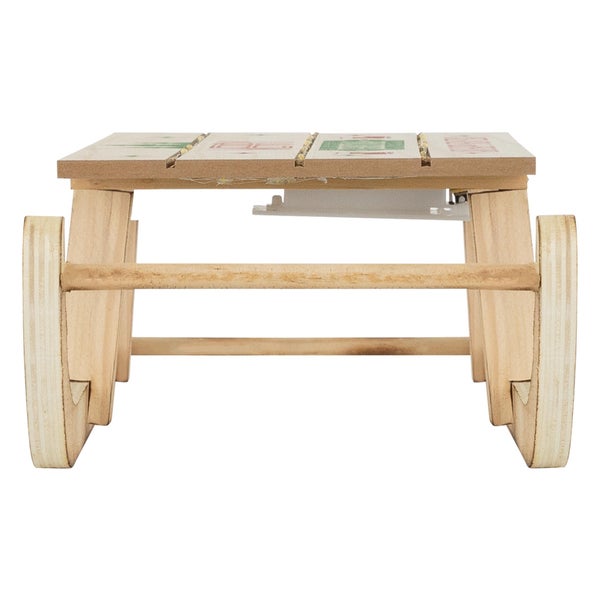 ECD Germany LED Deko Schlitten aus Holz mit warmweißen LEDs, 42 x 16 cm, Natur-Braun, batterriebetrieben, Beleuchteter Dekoschlitten mit Timer, Weihnachtsdeko Weihnachten Dekoration Deko Holzschlitten