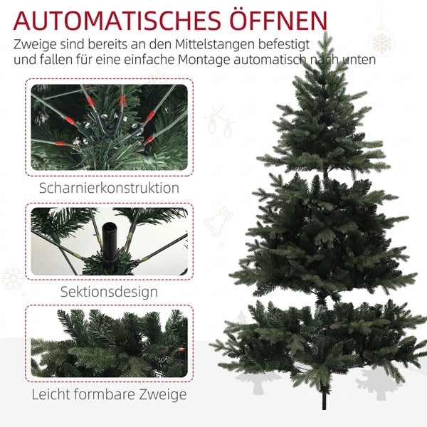 Künstlicher Weihnachtsbaum mit Klappmechanismus für einfache Montage, Sektionsdesign und formbare Zweige zur individuellen Gestaltung.