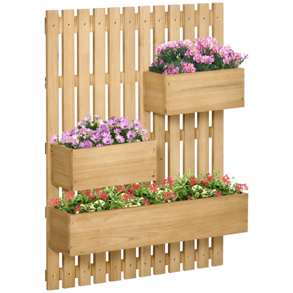 Outsunny Hochbeet Massivholz, Pflanzbeet Frühbeet Gartenbeet mit verstellbarem Blumenkasten, Wand, Pflanzkasten Pflanzkübel 60x16x80cm für Terrasse, Balkon, Gartenspalier für Blumen, Pflanzen, Natur
