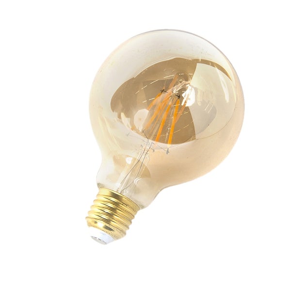 LED Filament Leuchtmittel in Globusform mit E27 Sockel und goldfarbenem Glas.