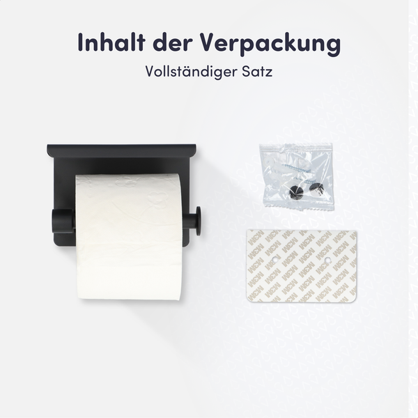EAVY Toilettenpapierhalter mit Ablage Edelstahl Schwarz Selbstklebend oder Bohren