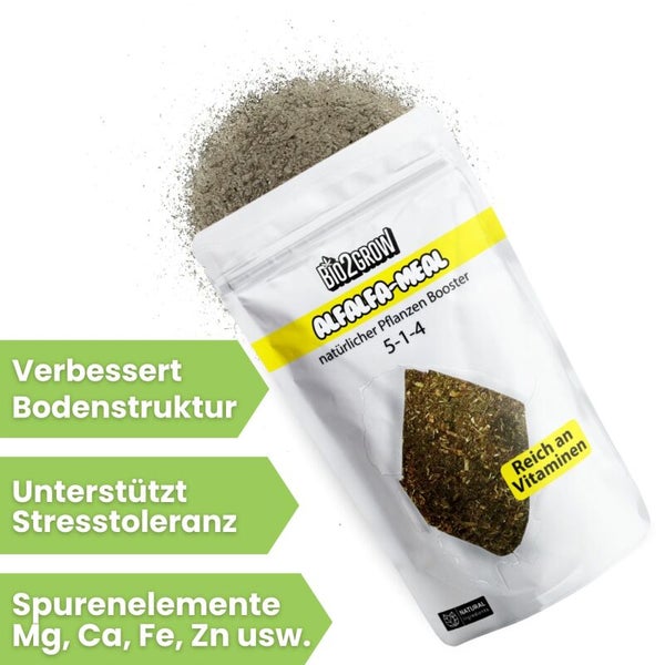 Bio2Grow Alfalfa Meal natürlicher Pflanzen Booster in Verpackung