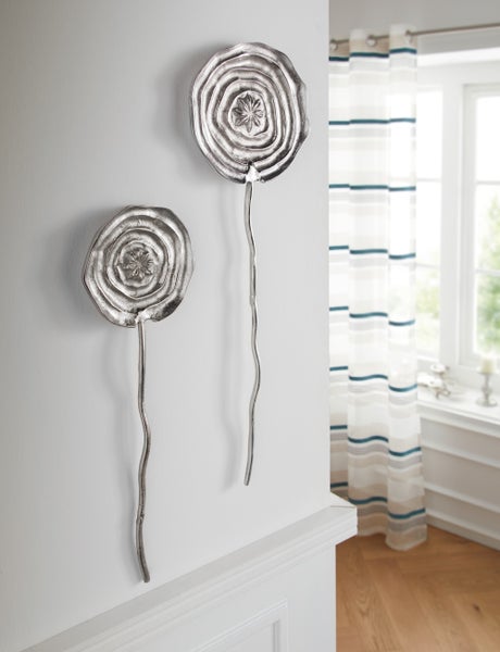 FRANK FLECHTWAREN | Wanddeko Blume, 2er Set, ALUMINIUM, Ø 18 x 58 cm, Ø 23 x 74 cm