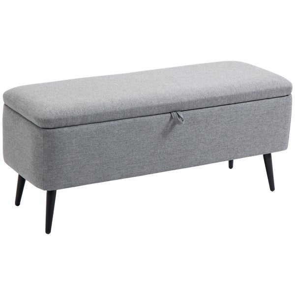 HOMCOM Sitzbank mit Stauraum, mit Stahlbeine, für Wohnzimmer, Flur, Schlafzimmer, bis 150 kg belastbar, 101 x 38,5 x 44,5 cm, Polyester, Stahl, Grau
