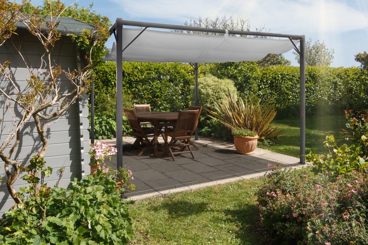 Pergola MARIA 300S300 mit einziehbarem Dach Hellgrau