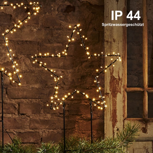 Roter Adventsleuchter mit sieben Lampen und Maßangaben