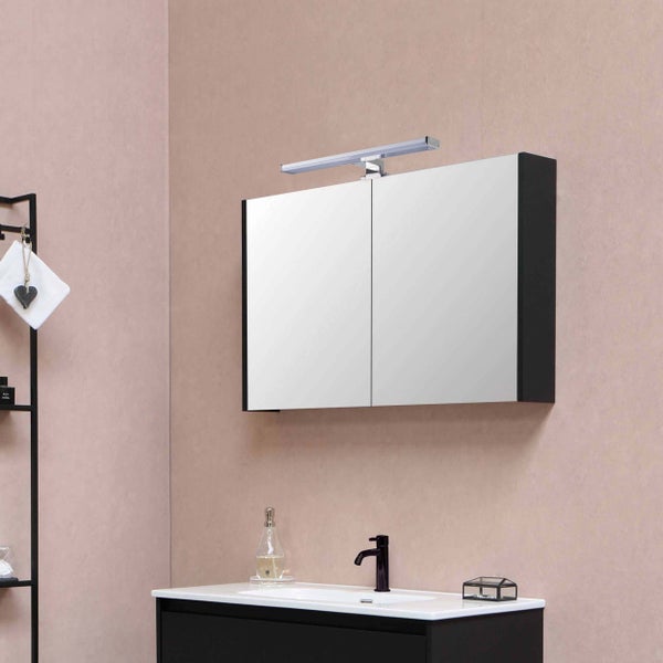 Spiegelleuchte 3000K warmweiß 5W IP44 schwarz 30cm Schranklampe 320Lm als Aufbauleuchte oder Klemmleuchte