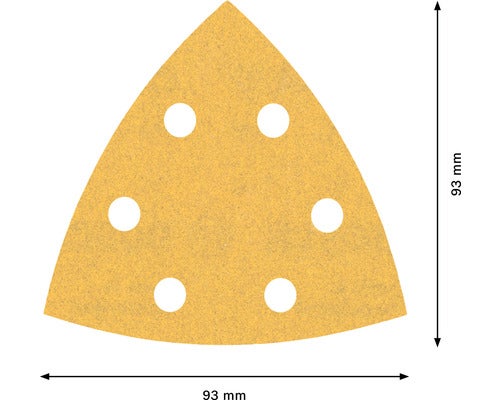 Dreieckschleifpapier mit 6 Löchern und einer Größe von 93 mm