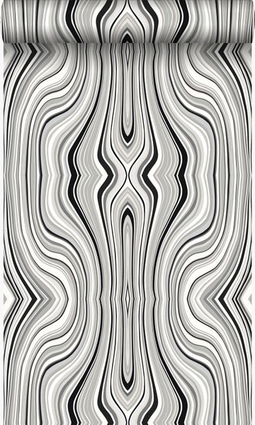 Origin Wallcoverings Tapete grafische Linien Schwarz und Weiß - 53 cm x 10,05 m - 347230