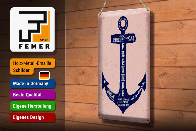 Blechschild Spruch Freunde Anker sind immer da 20x30cm