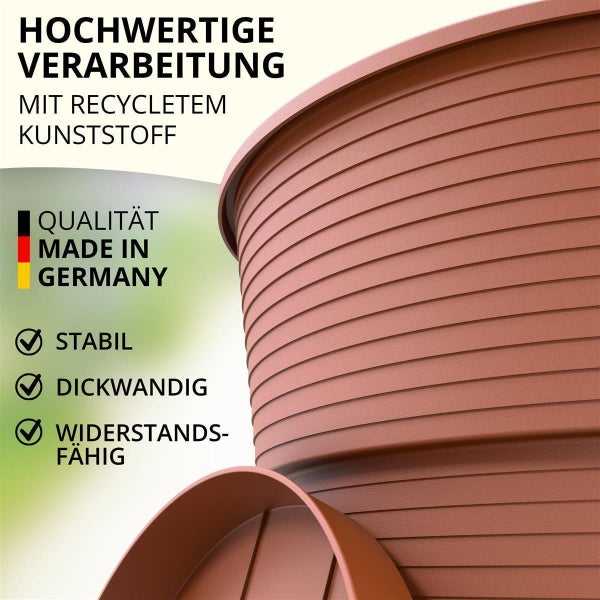 Plastard Blumentopf 5er Set mit Untersetzer Terrakotta 24 x 21 cm Pflanzkübel für Innen und Außen